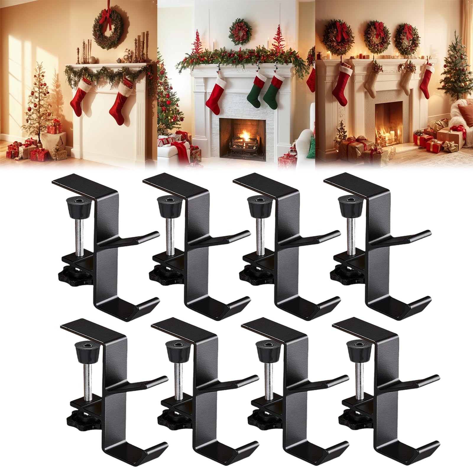 GZSO Fireplace Stocking and Garland Hanger - 2 in 1 Heavy Duty Adjustable Mantle Hanger With Dual Hooks Design - Christmas Stocking Holder for Mantle