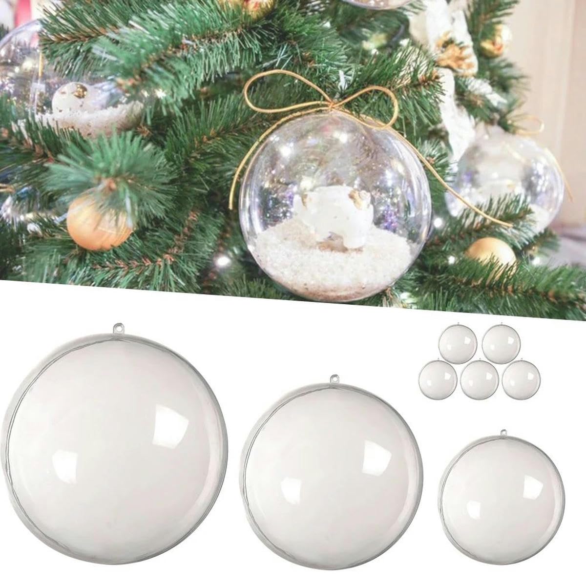 5/10 Uds./Juego de Bolas Transparentes, Esfera navideña rellenable, Adorno de árbol de Navidad, Bola Abierta Transparente para decoración de Fiesta de Navidad-10 Uds.-8cm
