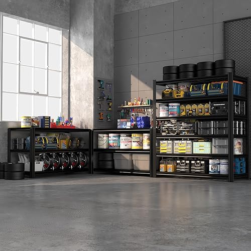 Miniatura 9 de Estantería de metal de 6 niveles, estantes de almacenamiento ajustables, 84 pulgadas de alto x 55 pulgadas de ancho x 24 pulgadas de profundidad,