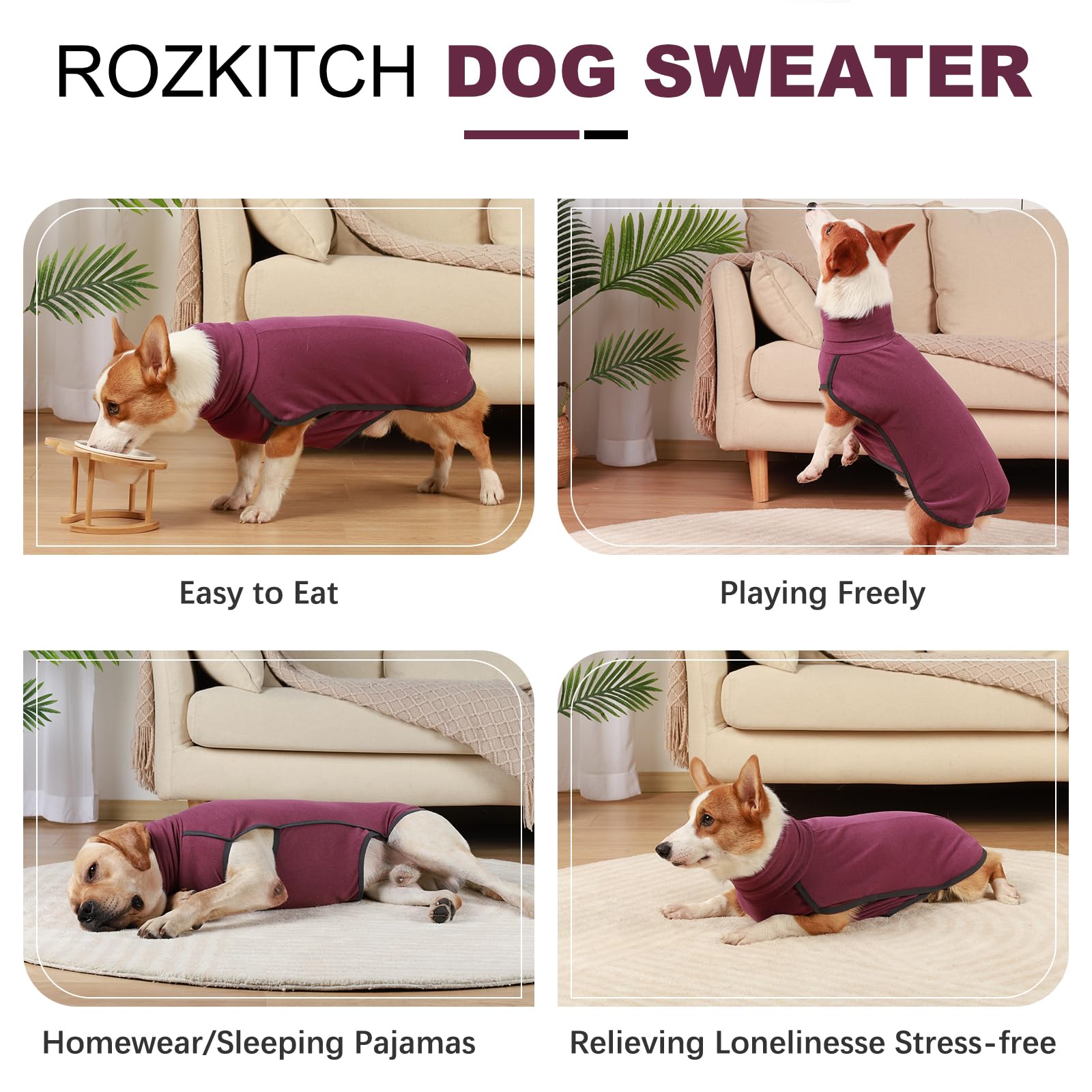 ROZKITCH Felpe per cani di piccola taglia, gilet invernale per cani di piccola taglia, maglione a collo alto elastico, maglietta leggera per cani di piccola e grande taglia, rosso, S