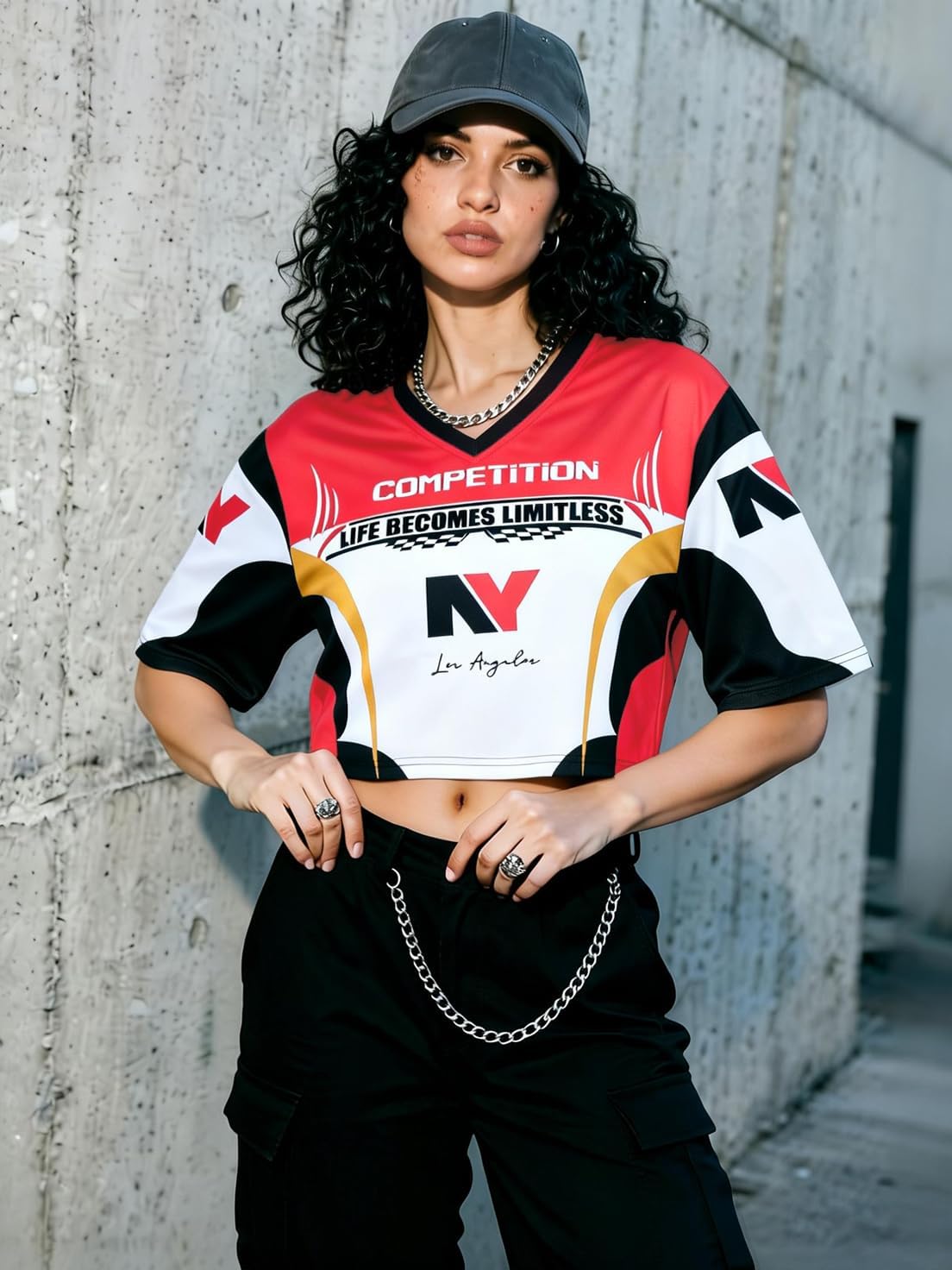 Jersey Shirts for Women: Color Block Racing T Shirt Y2K Short Sleeve V Neck Tee Number Graphic Crop Top - Image 5