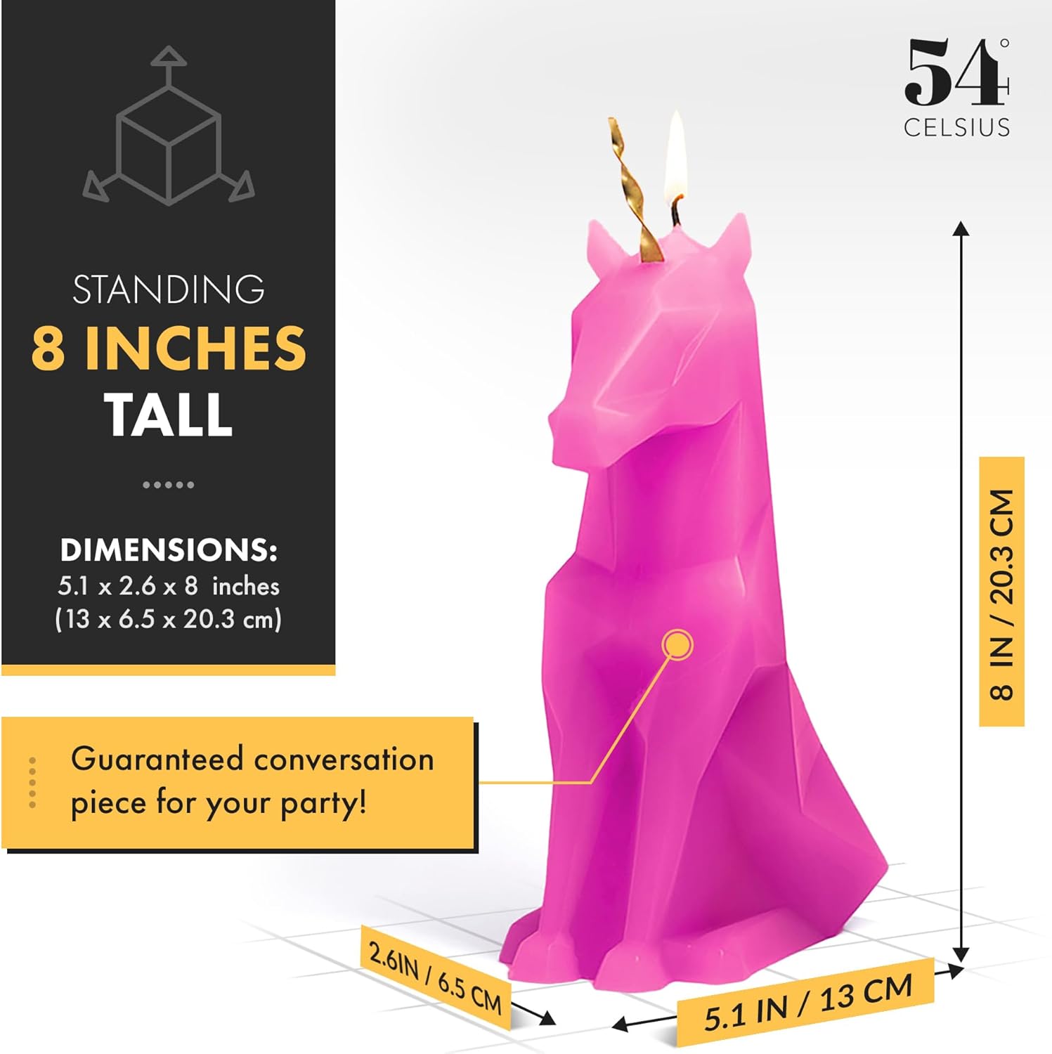 PyroPet Einar Unicorn Candle (Hot Pink) - Original Unicorn Candle with Metallic Skeleton | 16-Hr Burn Time | Dimensions: 5.1x2.6x8 in