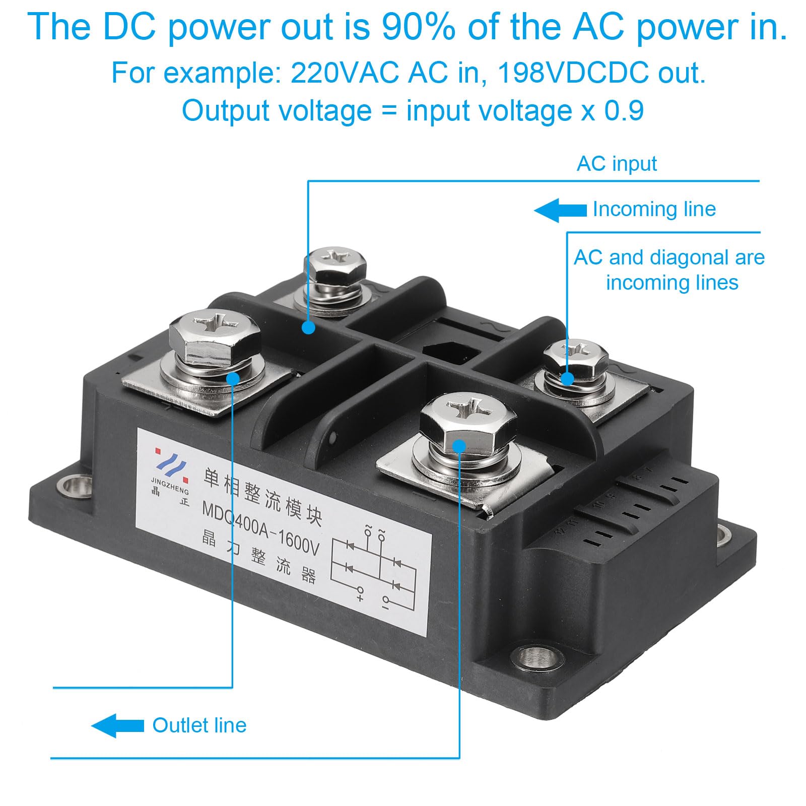 PATIKIL Diodo Raddrizzatore Mdq400A, 1Pz Ponte Raddrizzatore 400A 1600V Diodi Al Silicio Elettronico per Convertire l'Alimentazione Ac Alimentazione Dc, Nero