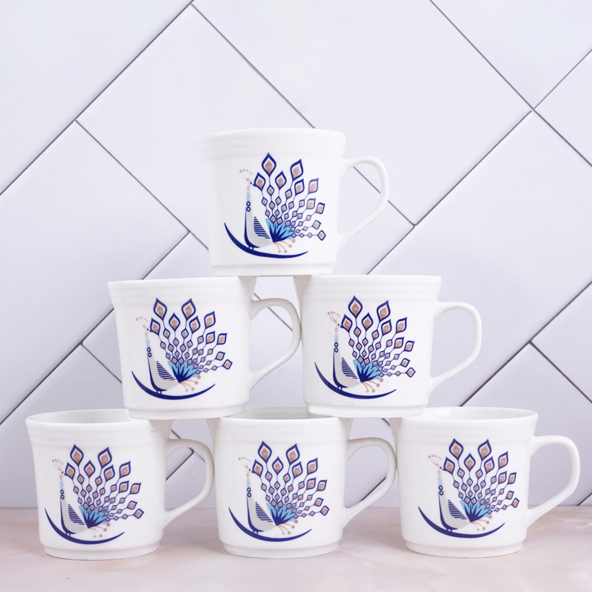 UPC Tea Cups Set of 6 Coffee Cup/Mugs New Modern Design Fine Bone China Ceramics Tableware, Premium Light Weight Tea/Coffee Mug 150 ml