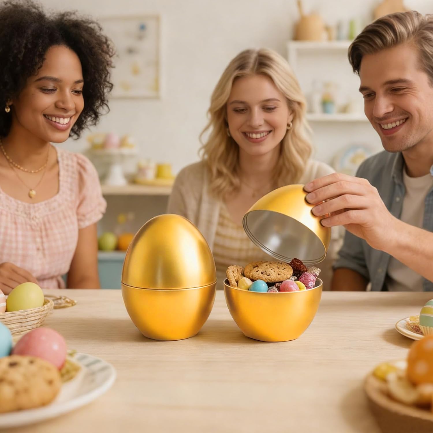 6 Pcs Jumbo Easter Eggs Giant 10" Tall x 7" Wide Plastic Easter Eggs with Flat Bottom Perfect Kids & Adult Party Toys for Gift Baskets or Egg Hunt Decor Gold