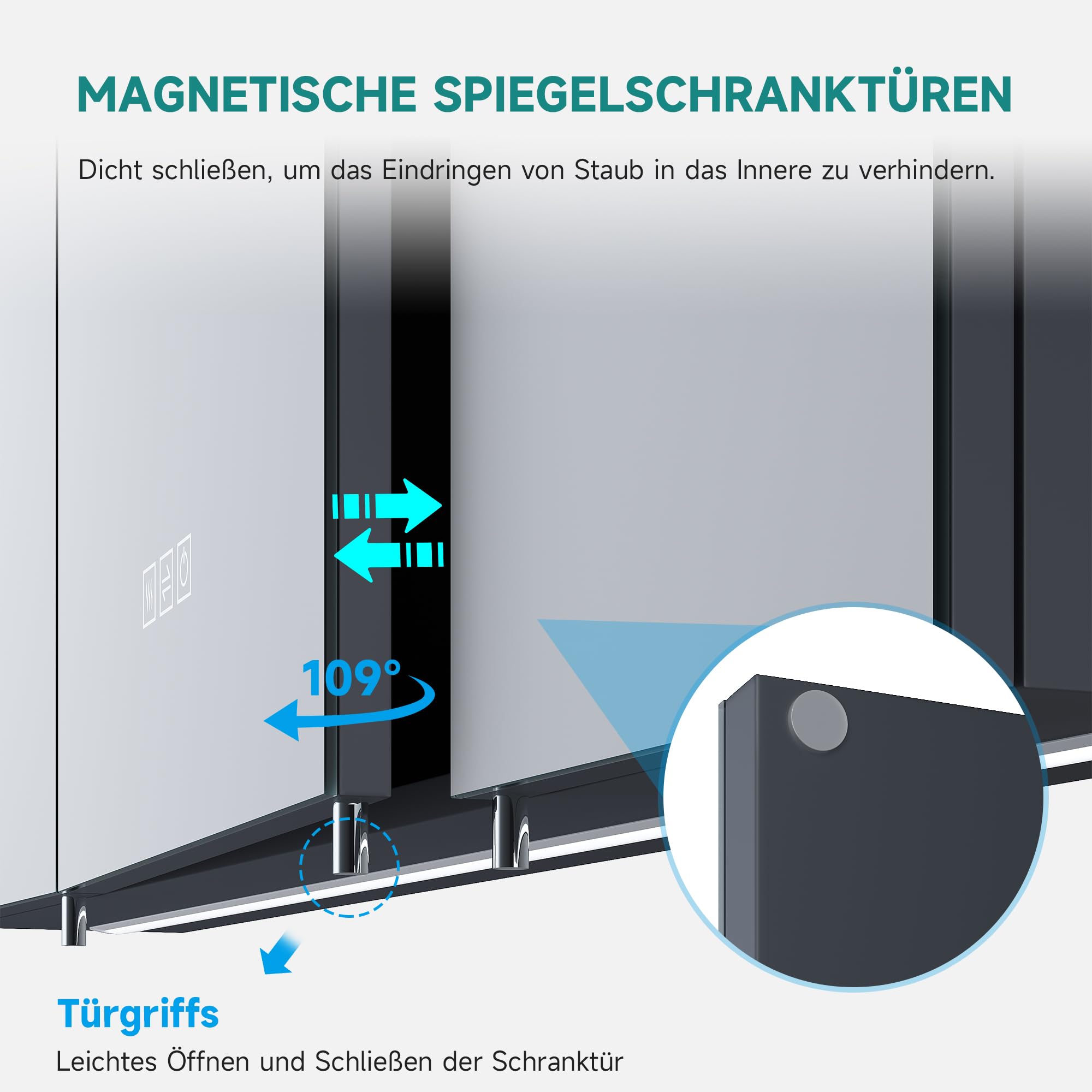 Spiegelschrank 900x650mm mit Beleuchtung, LED Badspiegelschrank, 3 Farbtemperatur dimmbare, Antibeschlag, Steckdose und Touch, Schwarz Smarter Spiegelschrank