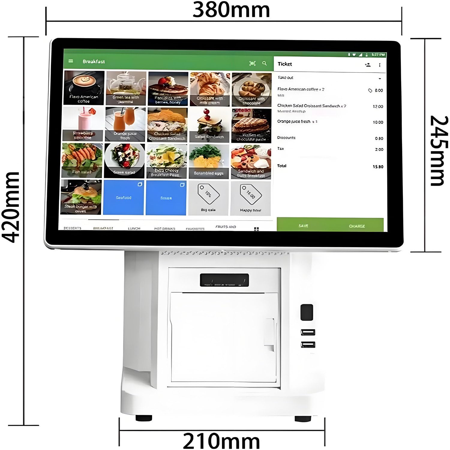 Registratore Cassa con Doppio Touch Screen 15,6 Pollici, Pos per Piccole Imprese, Stampante Termica 58 Mm Integrata, Registratore di Cassa Intelligente all-in-One Singlescreen