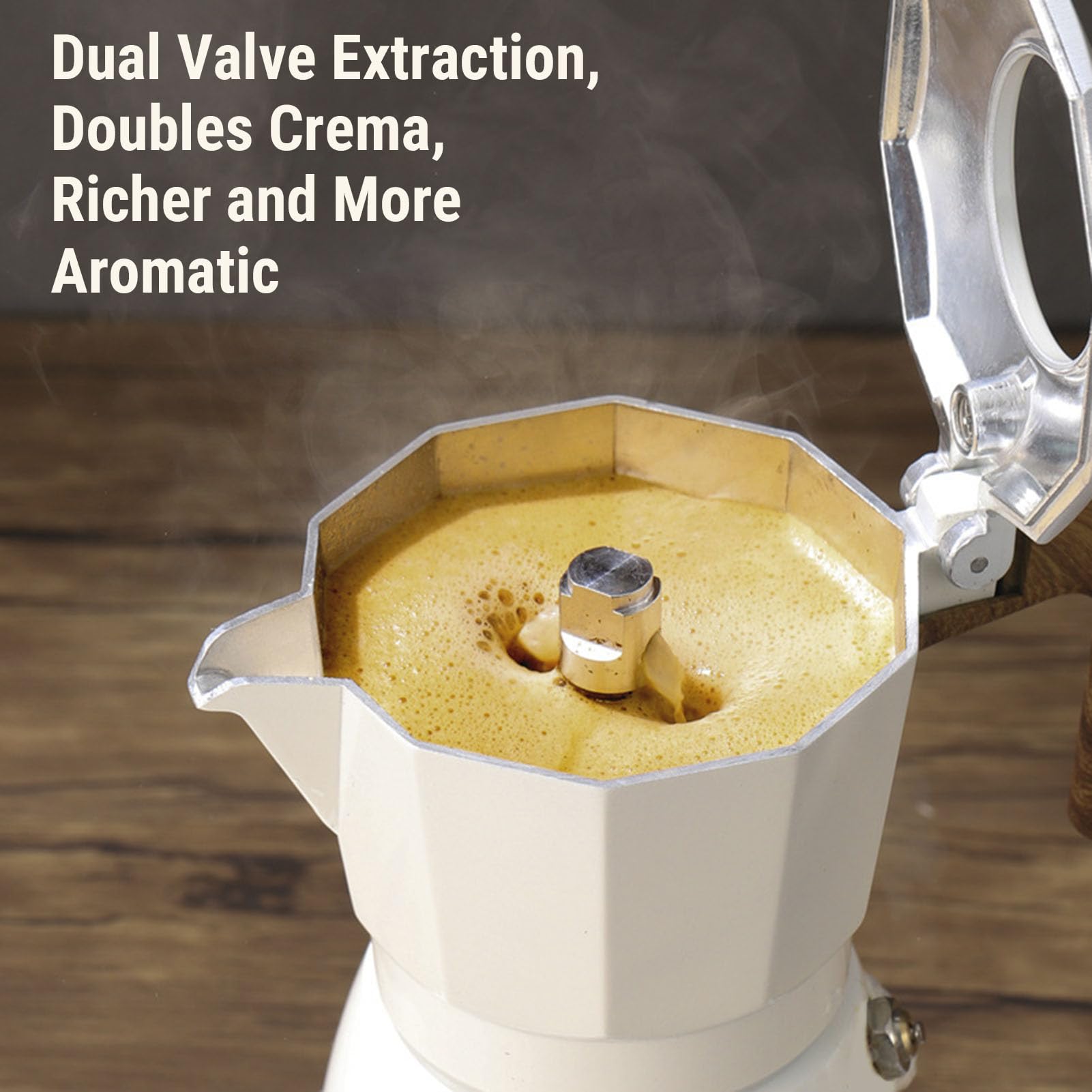 ZJchao Cafeti re Moka Vintage en Alliage d Aluminium 2 Tasses avec Doubles Vannes et Manche en Bois br lure pour Infusion Riche en 3 5 Min 100 ml