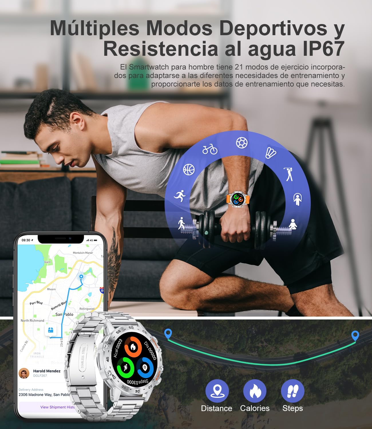 Smartwatch Uomo Chiamata Bluetooth con Effettua/Risposta Chiamate, 1,39" Orologio Smartwatch Militare con 2 Cinturini, 123 Modalità Sportive, Smartwatch con SpO2/Cardiofrequenzimetro per Android iOS