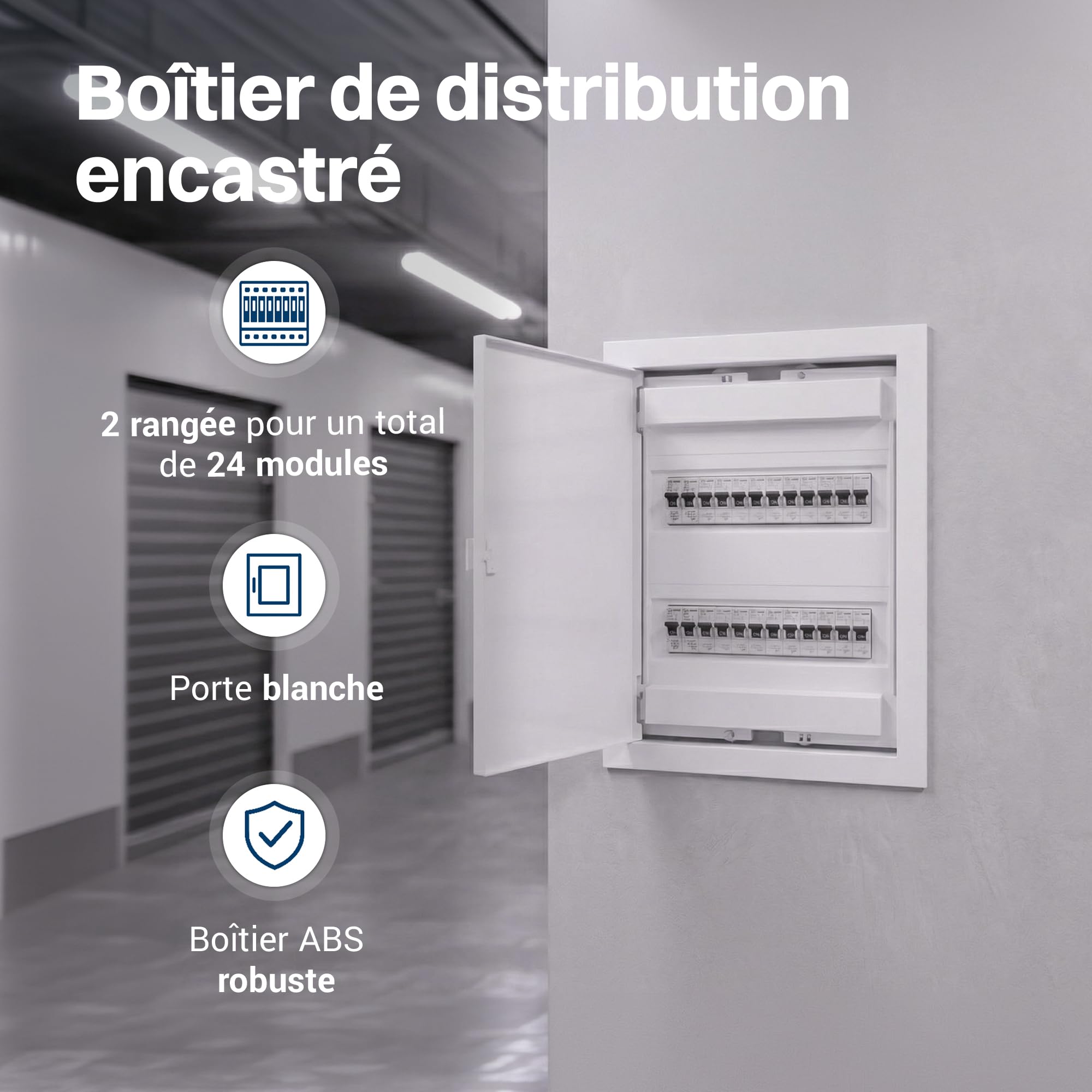 Intratec Coffret Électrique Encastré 2 Rangée – Tableau de Distribution IP40 pour 24 Modules avec Porte Blanche et Rail DIN pour Installation Électrique Maison & Professionnel – 442 x 347 x 92mm