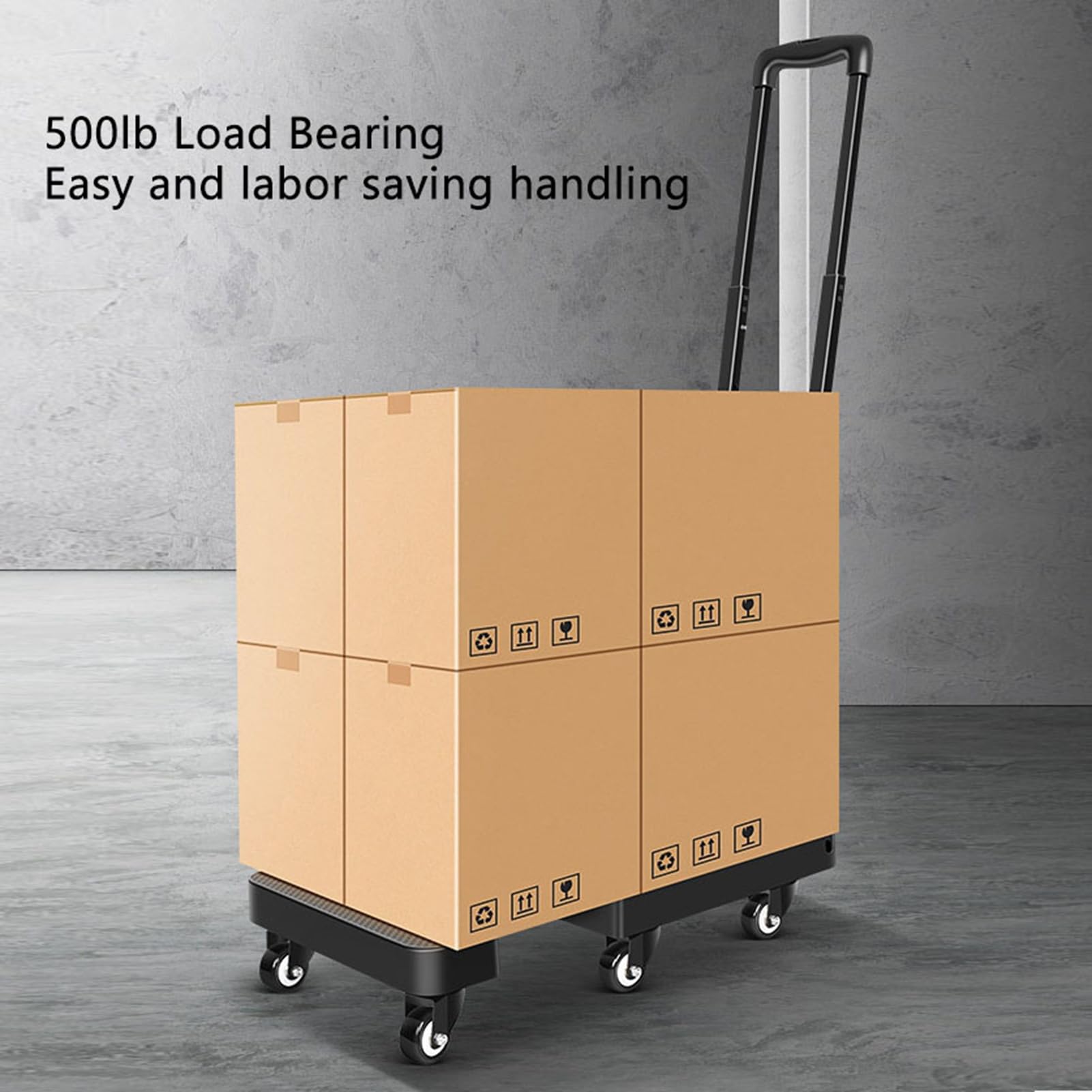 Carrello a mano pieghevole con 6 ruote e 2 corde elastiche, maniglia regolabile per viaggi, traslochi, shopping, ufficio
