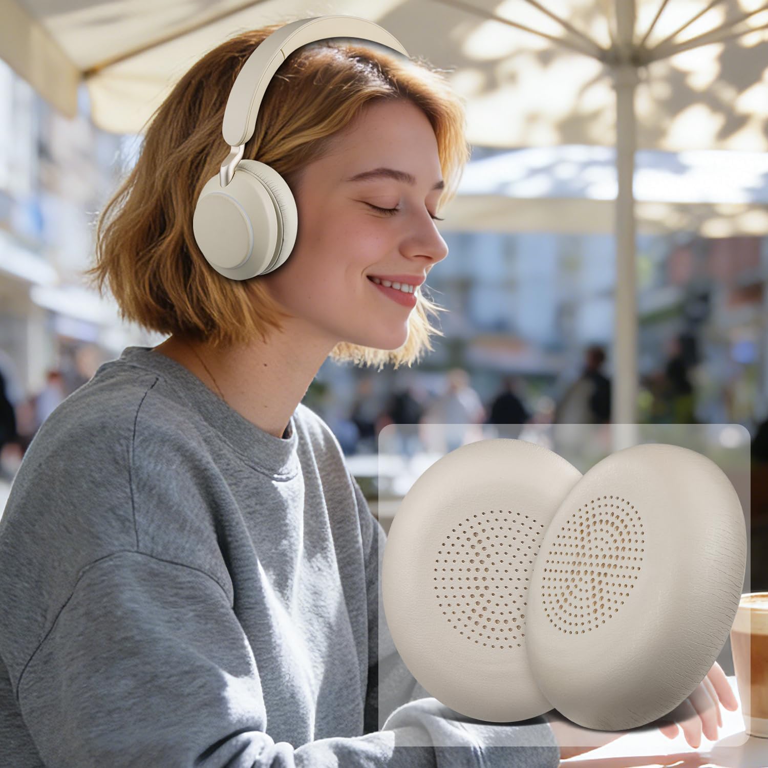 SOULWIT Earpads Replacement for Jabra Evolve2 65 (Evolve 2 65MS 65UC MS UC)/Evolve2 40 (40UC 40MS USB)/Elite 45h On-Ear Wireless Headset, Ear Pads Cushions with Softer Protein Leather - Gold - Image 6