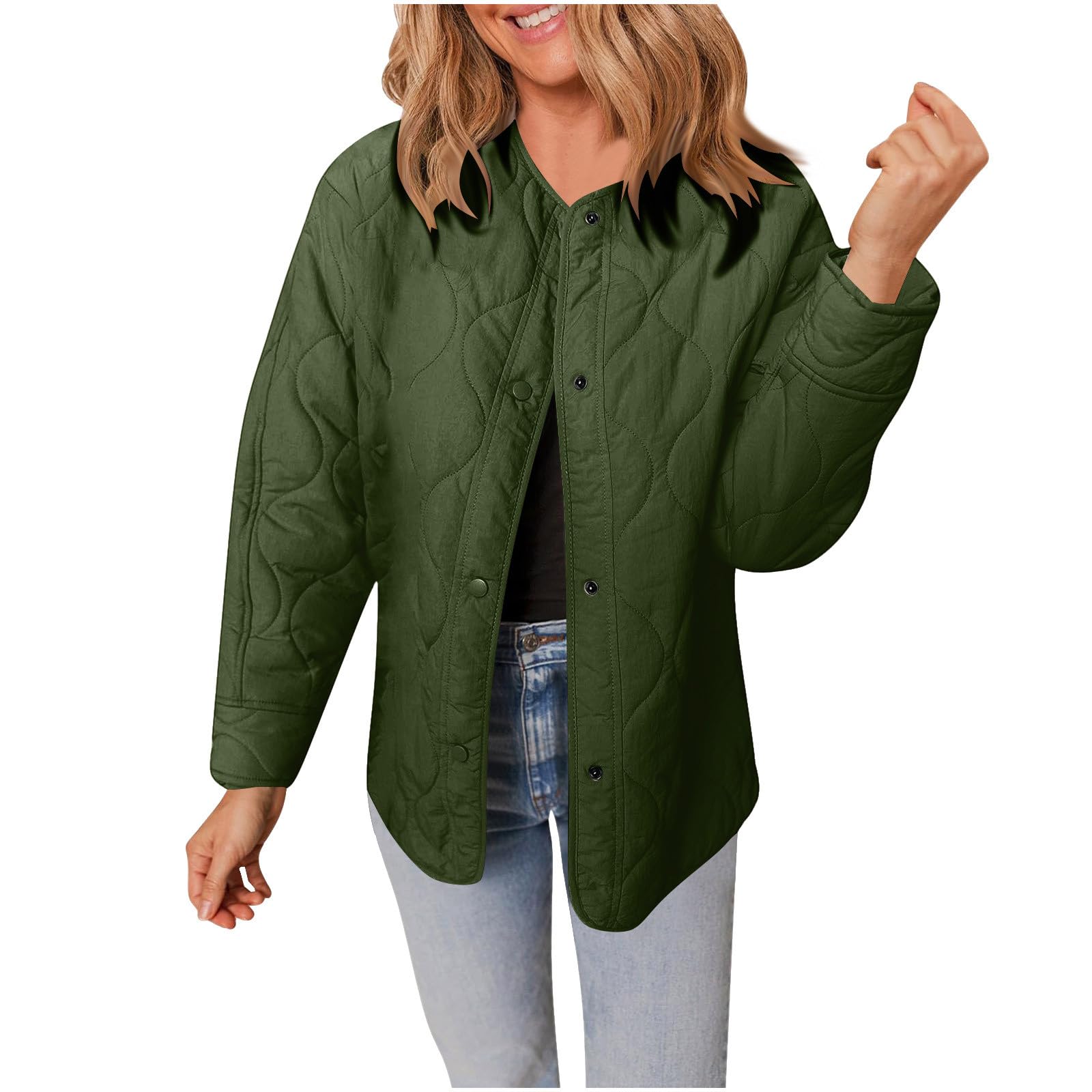 Puffer Jackets for Women Lightweight Quilted Button Down Long Sleeve Jacket Coat Trendy Winter Warm Puffy Outerwear