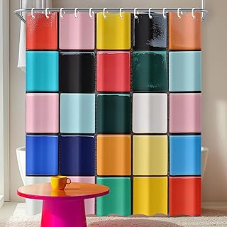 Color Block Shower Curtain 72x72 Inch Vibrant Retro Geometric Bathroom D...