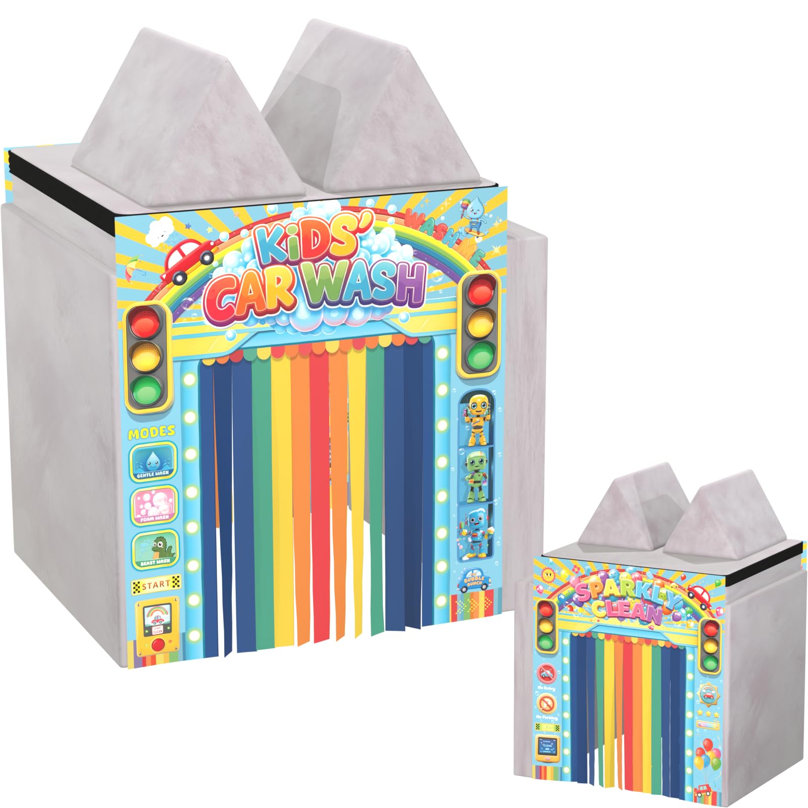 DLOREUK Play Panel for Kids Play Couch Foam Sofa Childrens Home Play Modular Couch (Sofa not Included) - Car Wash 3D Style - Set of 2 (Entrance & Exit