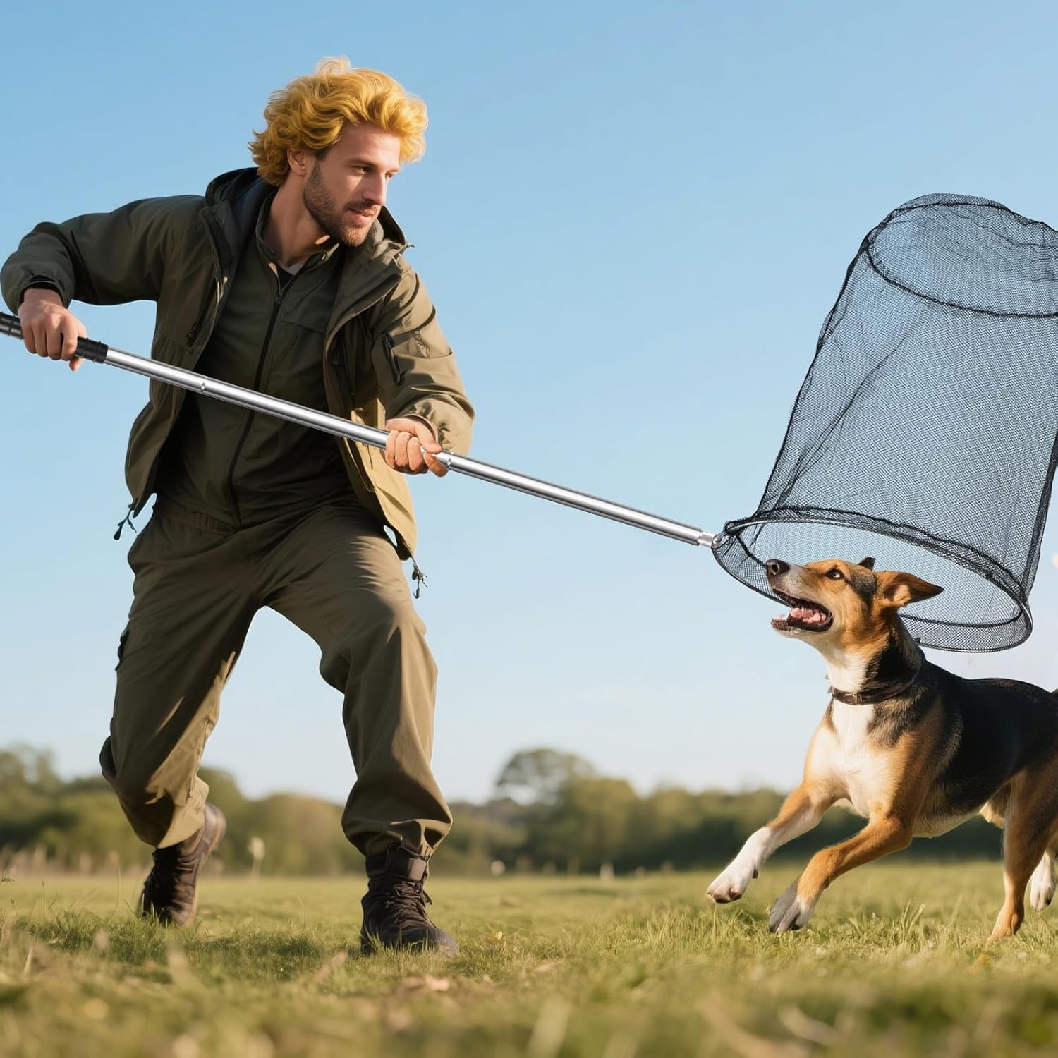 Uross Large Catch Net - Anmial Net for Cat, Dog, Chicken,Goose, Ducks, Bird, Butterfly with Heavy-Duty Handle Adjustable to 5 Lengths(36"-99" Handle with 20" Net Opening)