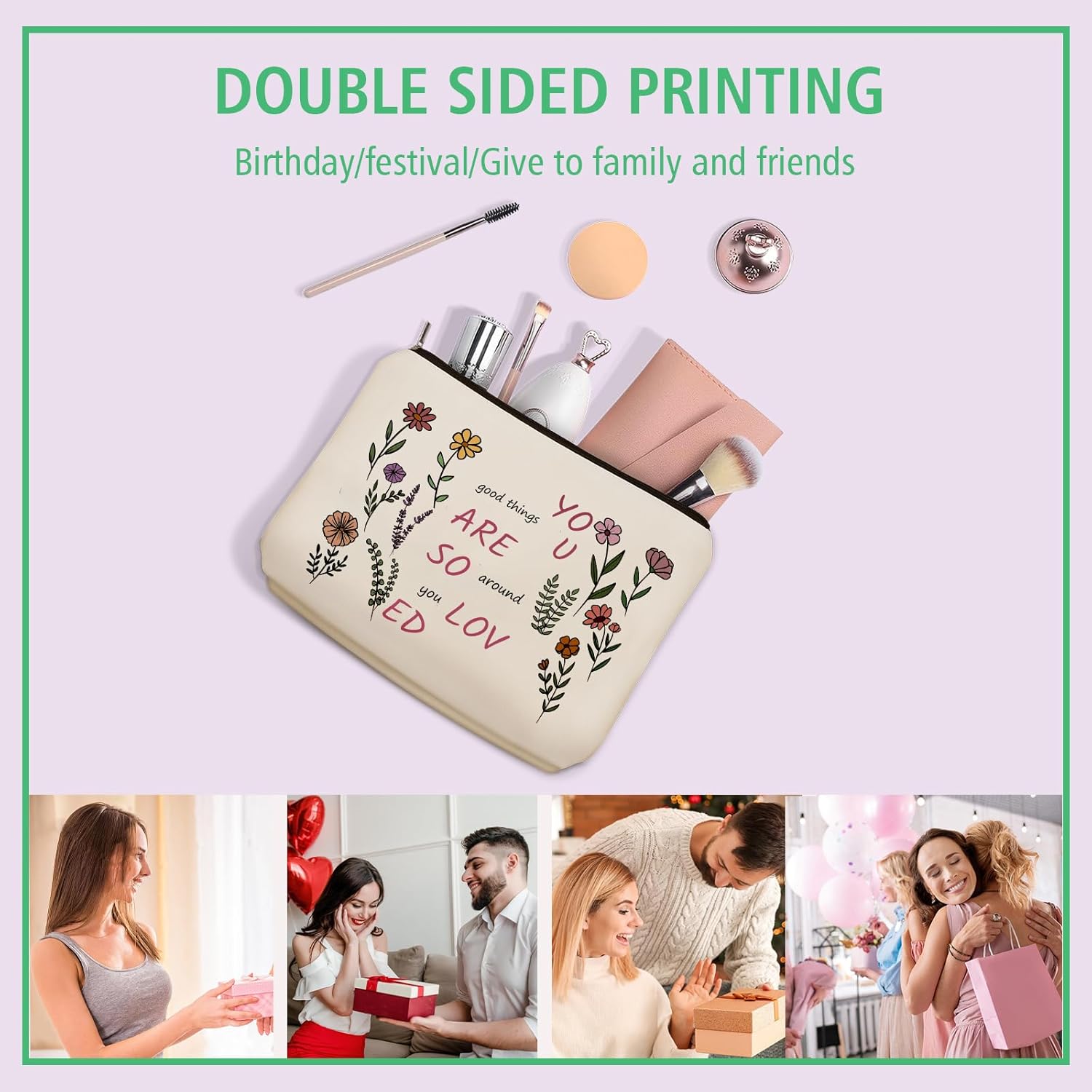 Floral Makeup Bag Inspirational Cosmetic Bag Friendship Gifts Colorful Flowers Aesthetic Zipper Makeup Pouch - Image 6