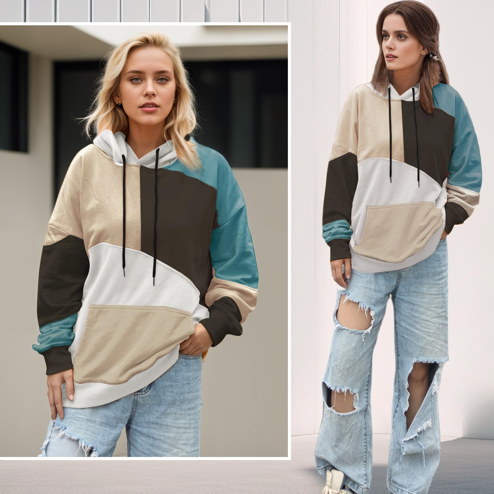 Felpa da Uomo con Cappuccio Techwear Hip Hop Unisex Streetwear Patchwork Jumper Sportiva Maglia