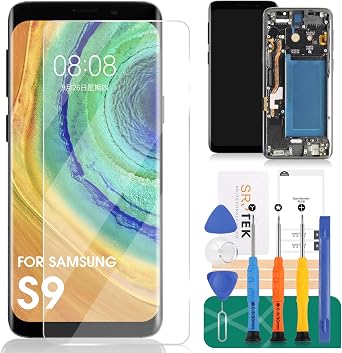 for Samsung Galaxy S9 Screen Replacement for Samsung S9 LCD Display Replacement for Galaxy SM-G960F SM-G960U Digitizer Touch Screen Assembly Repair Part with Frame Grey