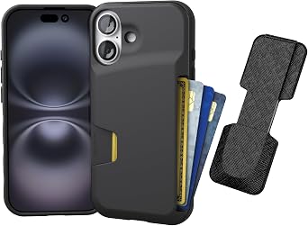 Smartish iPhone 17 Pro Wallet Case + Phone Grip Finger Loop - Wallet Slayer Vol. 1 [Slim + Protective] Credit Card Holder + Pop Out Ring Kickstand for Apple iPhone 17 Pro - Black Tie Affair
