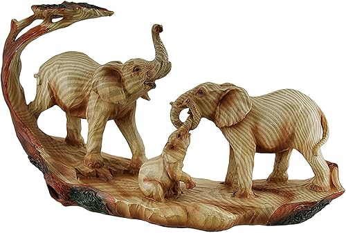 Zeckos Estatua decorativa de aspecto de madera tallada Safari de la familia de elefantes