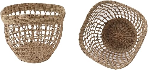 Miniatura 7 de TOPINCN 2 cestas tejidas de hierba marina, cestas de granja para decoración de macetas, cesta de flores, textura de habitación, pastos marinos,