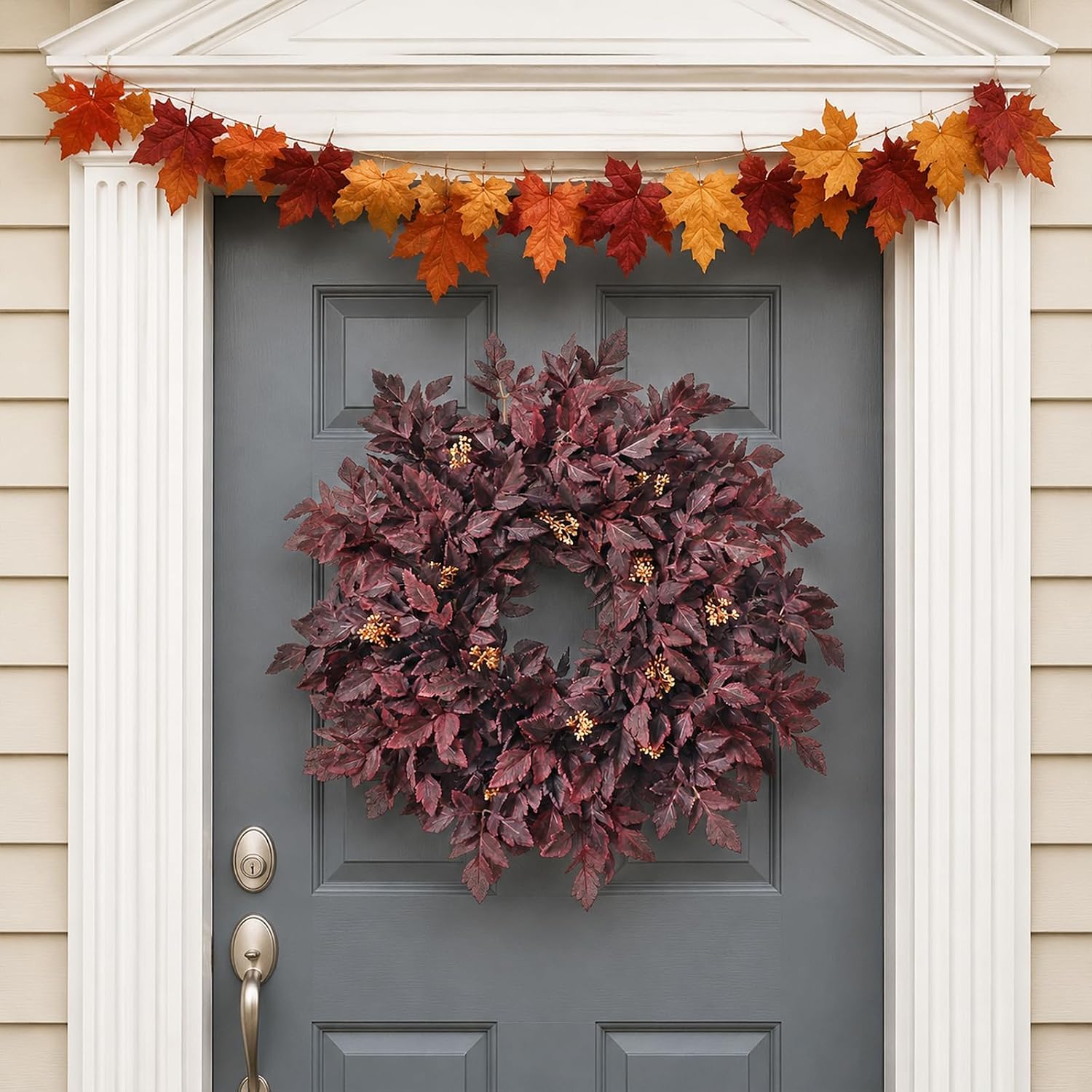 26" Artificial Cimicifuga Fall Wreath for Halloween Front Door(Dark Purple)