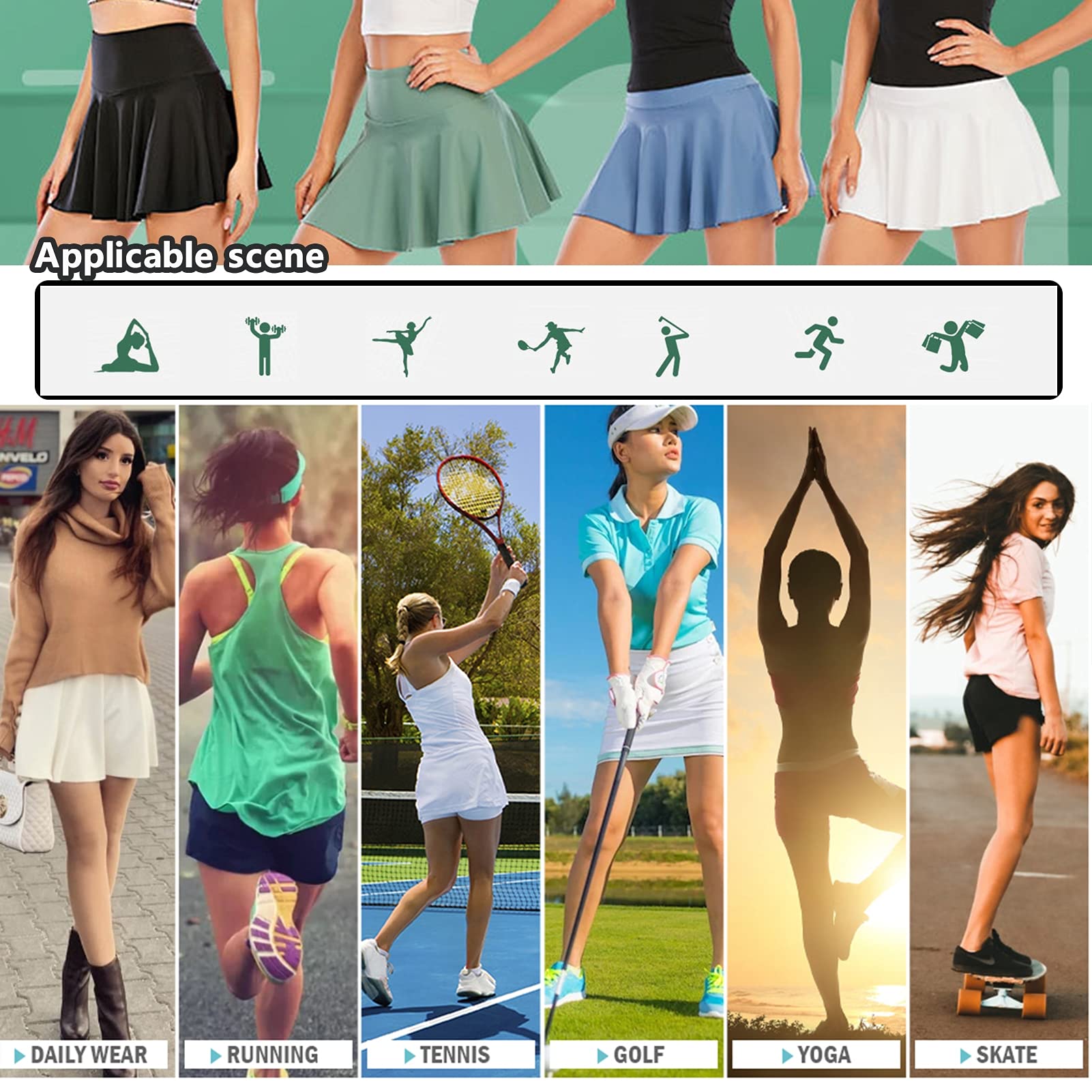 Falda de Tenis, Falda de Tenis Plisada Blanca, Falda PantalóN Deportiva Activa para Mujer con Bolsillos Minifaldas Plisadas Ropa Deportiva Pantalones Cortos Interiores