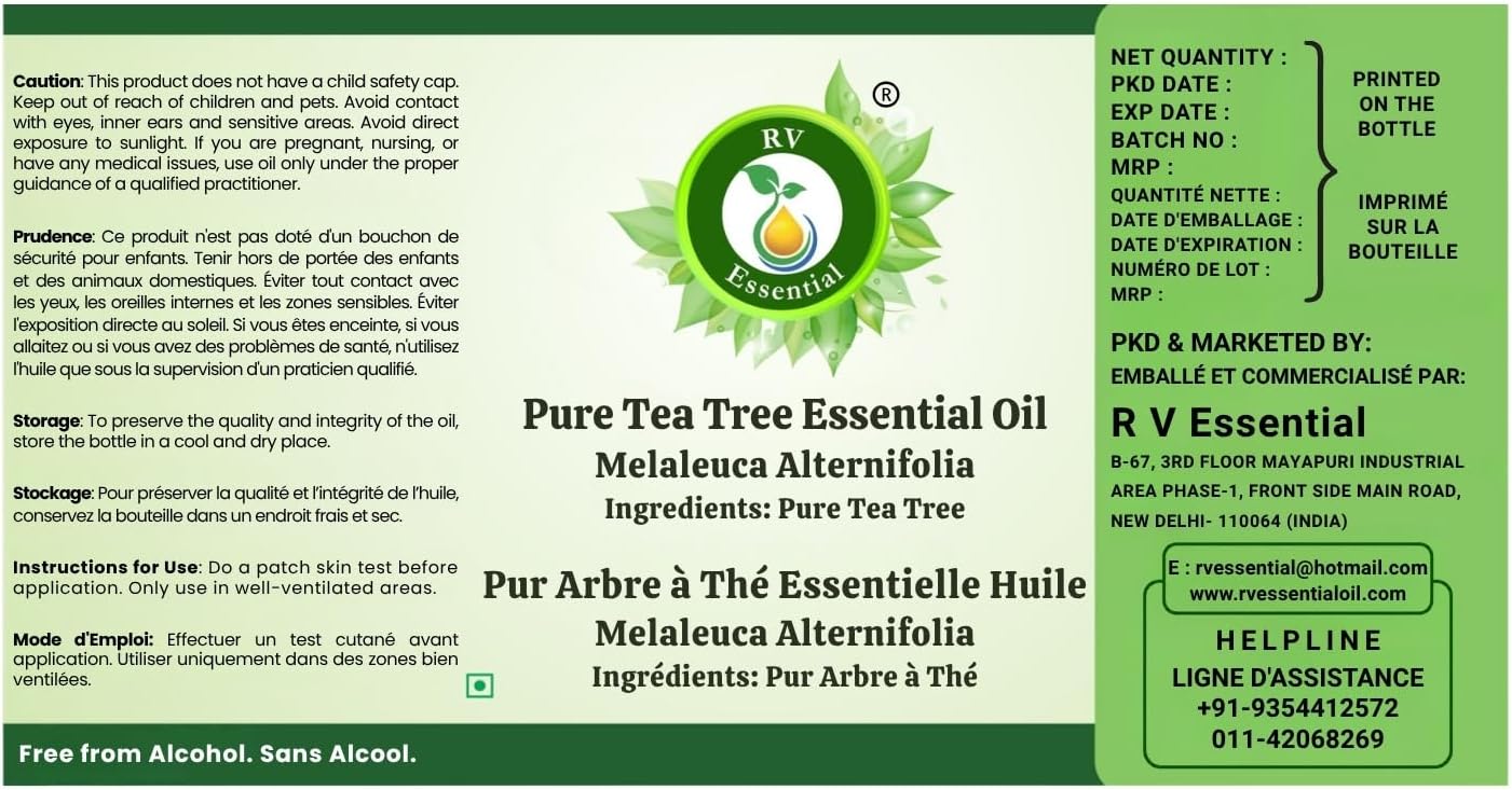R V Essential Pure Tea Tree Essential Oil 10ml (0.338oz)