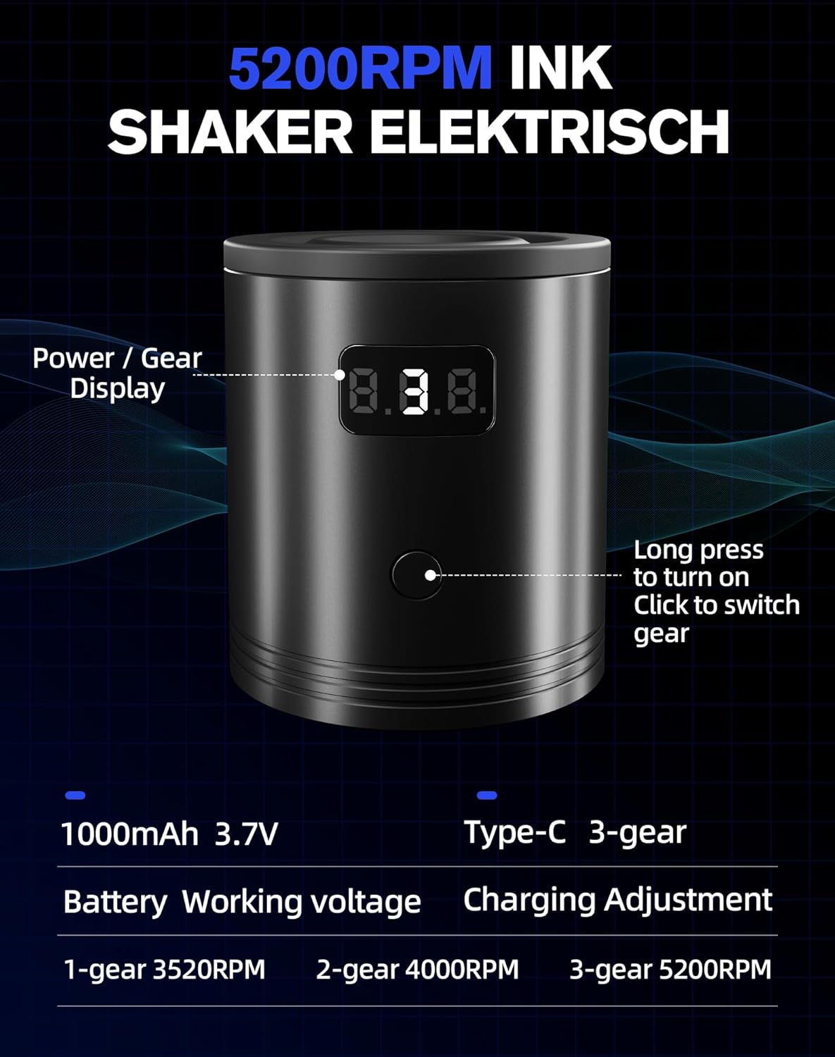 Super Mini Vortex Mixer, Tattoo Ink Mixer, Paint Pigment Nail Polish Lacquer Shaker with Auto Touch Switch & Anti-Slip Base, Mixing in 5sec, Black with 3 Three Gear adjustments JBQ-USB02