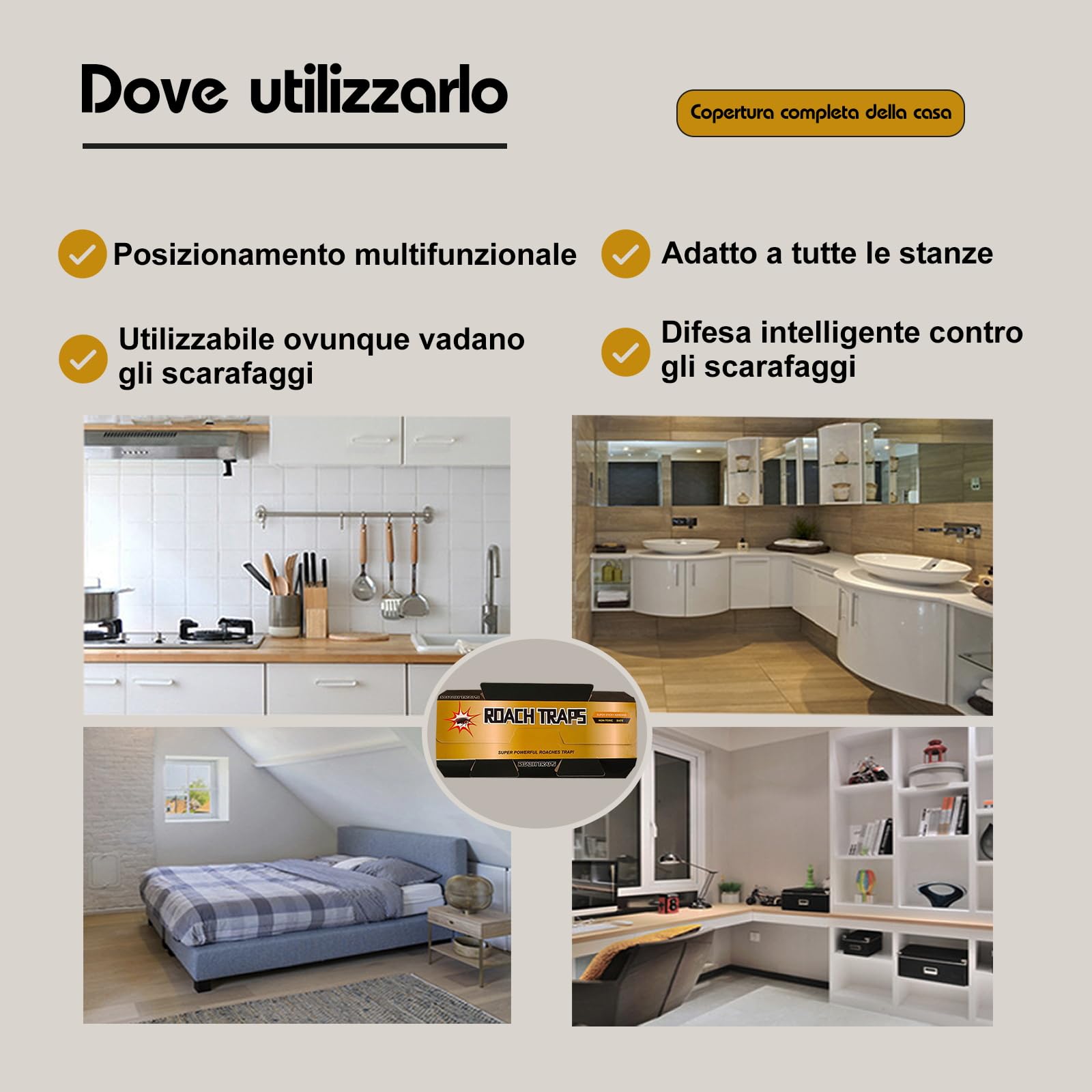 Trappola Scarafaggi, Confezione da 10, Con Colla Forte, Non Tossiche, Uso Domestico e Cucina