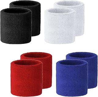 Cosmos 4 Pairs Wristband Sweatband Sports Wrist Bands Absorbent Cotton Sweat Band for Sports Basketball Tennis Gym Running Working Out, Assorted Color