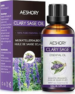 AESHORY Salvia Eterisk Olja 50ML, Naturliga Salviaolja Aromaterapioljor, Premium Aroma Diffusorolja Aromaterapi Doftolja för Diffusor, Hudvård, Hårvård, Avslappning, Massage, Bad