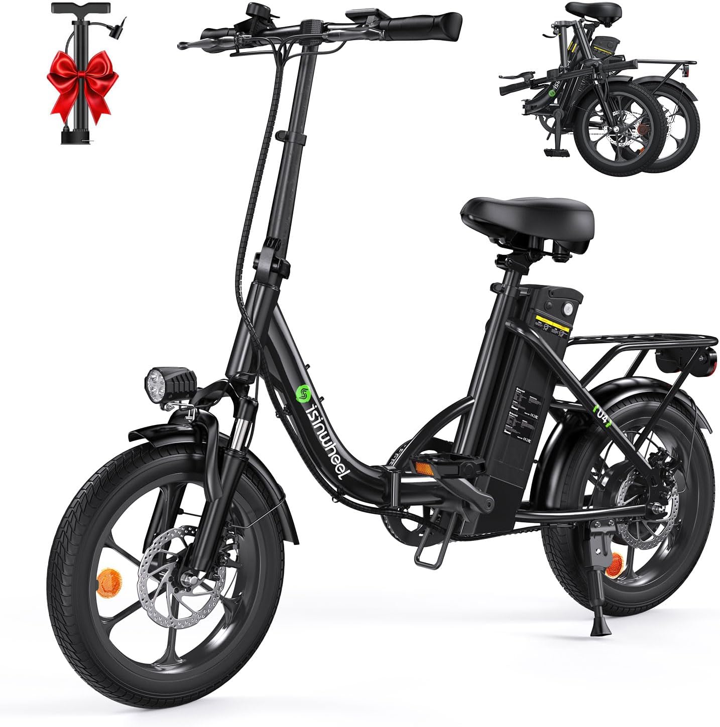 isinwheel U4 16" Folding E Bike for Adults Electric Bike with Suspension, 10.4Ah Battery, 500W Motor, 19mph Top Speed, Step Through Adult Electric Bicycles, Mini Commute Ebike for Adults and Teens