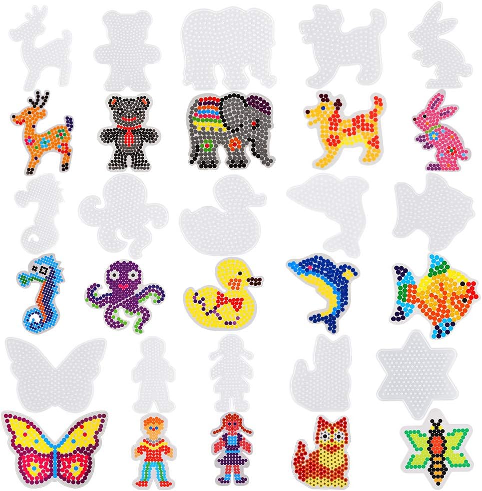 15 Pieces Fuse Beads Boards, 5mm Clear Plastic Pegboards with 15 Pieces Colorful Cards for Kids Craft Beads (15 Different Shape)