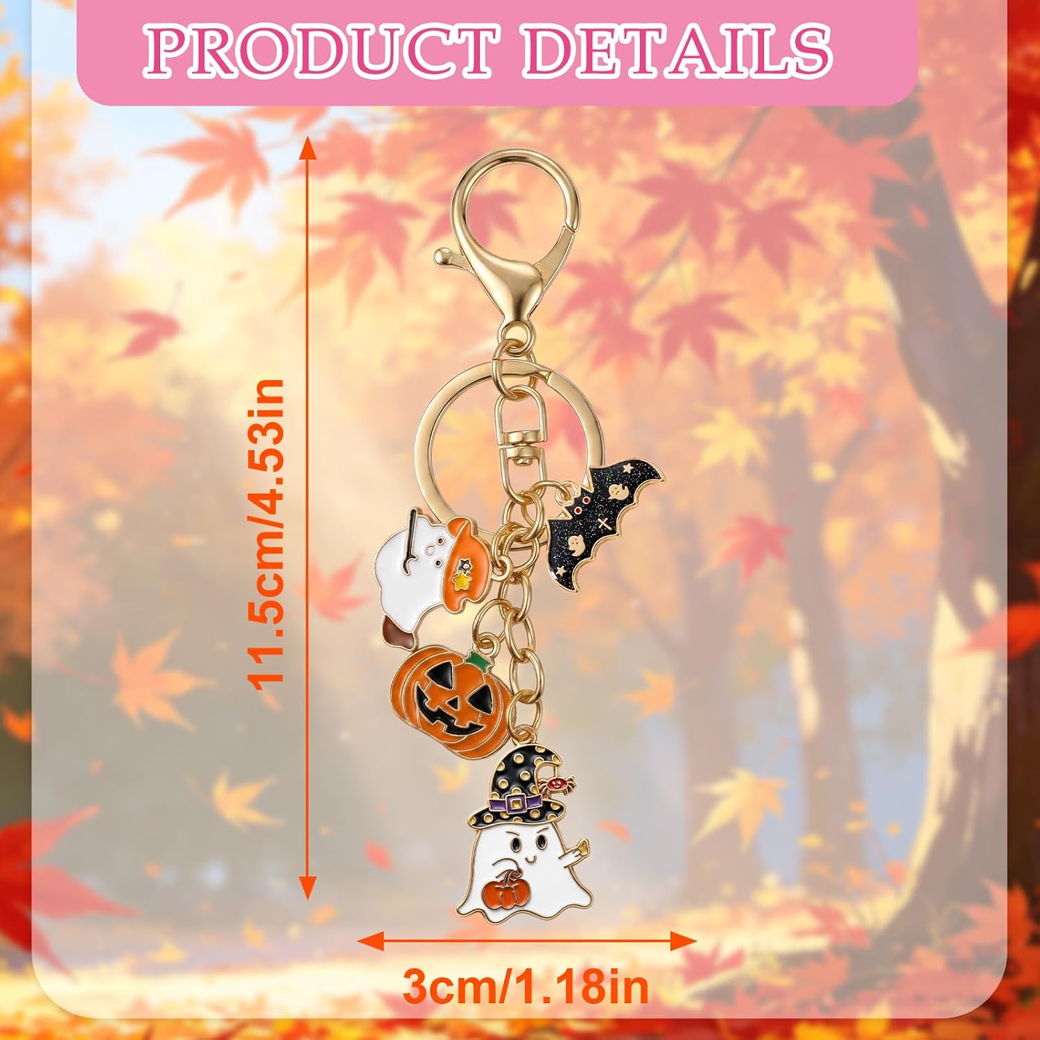 Fall Autumn Keychain Gifts Halloween Boo Basket Stuffers Enamel Car Key Ring or Purse Backpack Accessories
