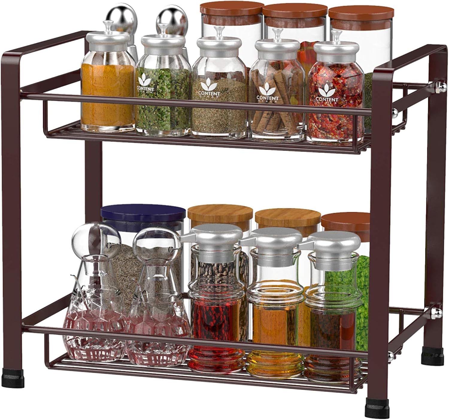 Cambond Spice Rack, Spice Organizer Seasoning Organizer Kitchen Bathroom Counter Organizer 2-Tier Standing Rack, Bronze