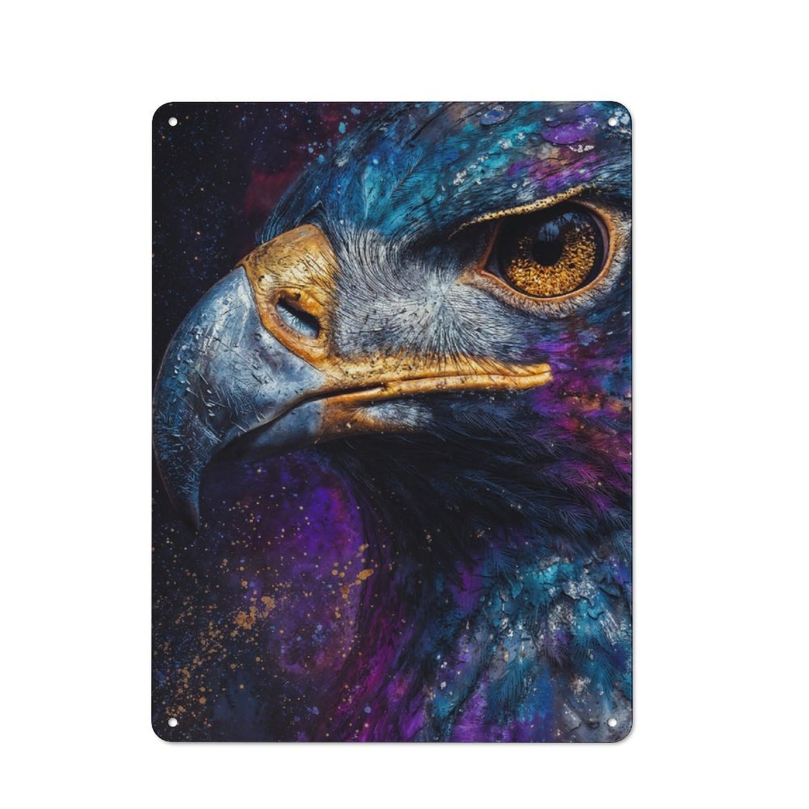 Cosmic Nebula Eagle Portrait Illustration Rustic Metal Wall Sign 40x30cm for Workshop Wall, Suited to Makers And DIY Enthusiasts