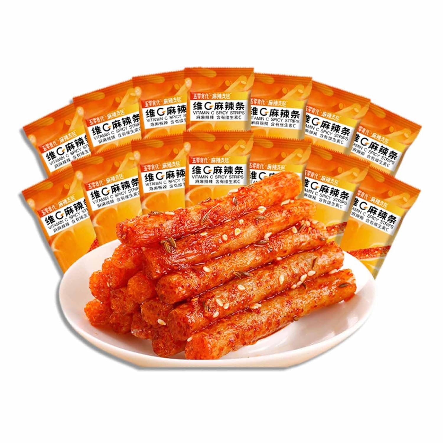 BaiLiSnacky Latiao Chinese Spicy Snacks 16g x 10 Pieces Authentic Chinese Vegetarian Big Latiao Hot & Spicy Stick Gluten Strips Traditional Chinese Spice Mix