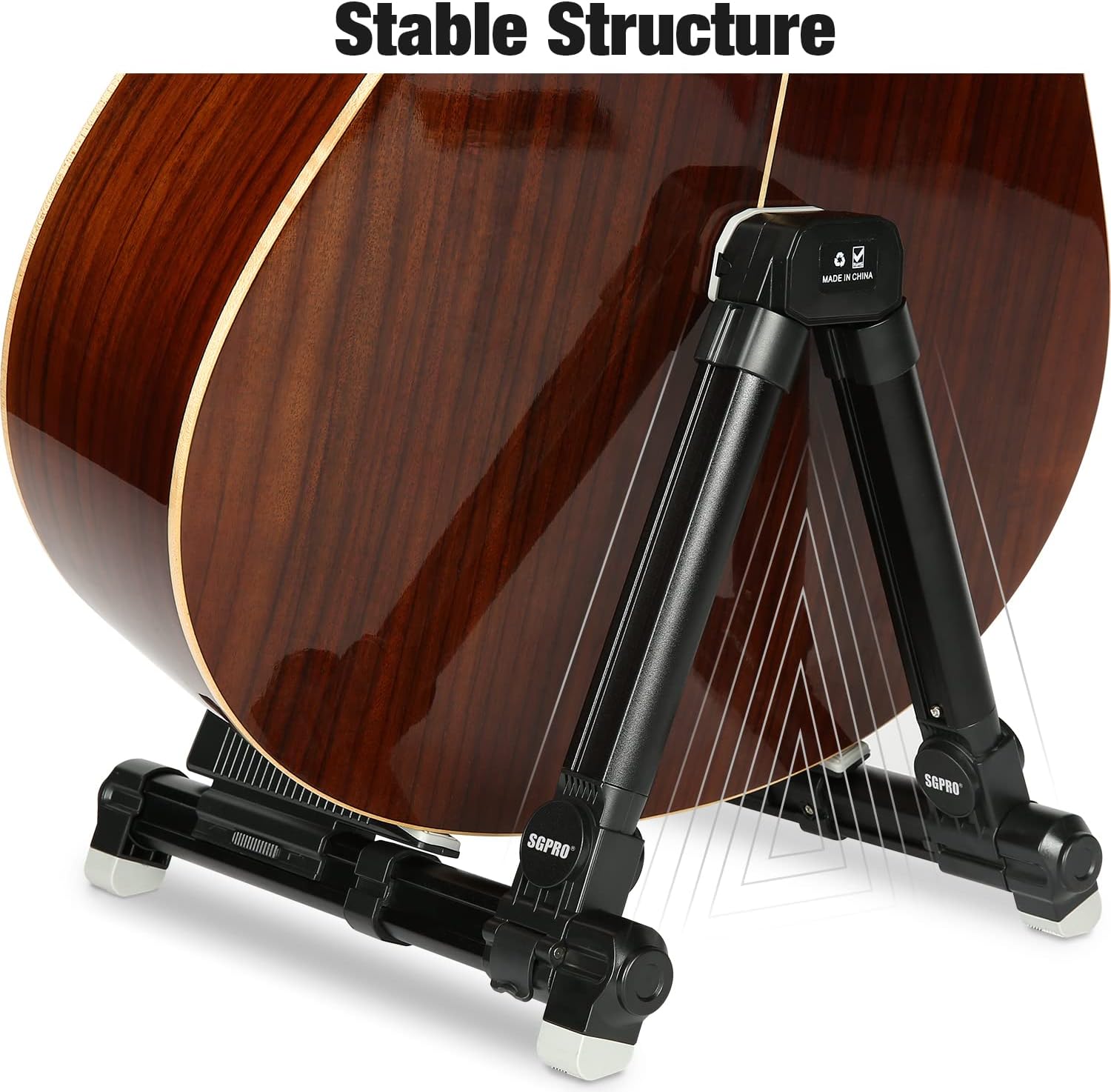 SGPRO Guitar Stand Floor With Tray & Backrest - Adjustable Instrument Stand for Electric, Acoustic, Bass, Classical Guitars, Ukulele, Mandolin, and Banjo - Superior Material & Design