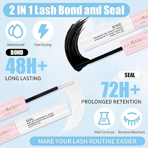 Miniatura 4 de Kit de extensión de pestañas GEMERRY para bricolaje, kit de extensión de pestañas con racimos de pestañas de 0.315 a 0.630 pulgadas, unión de