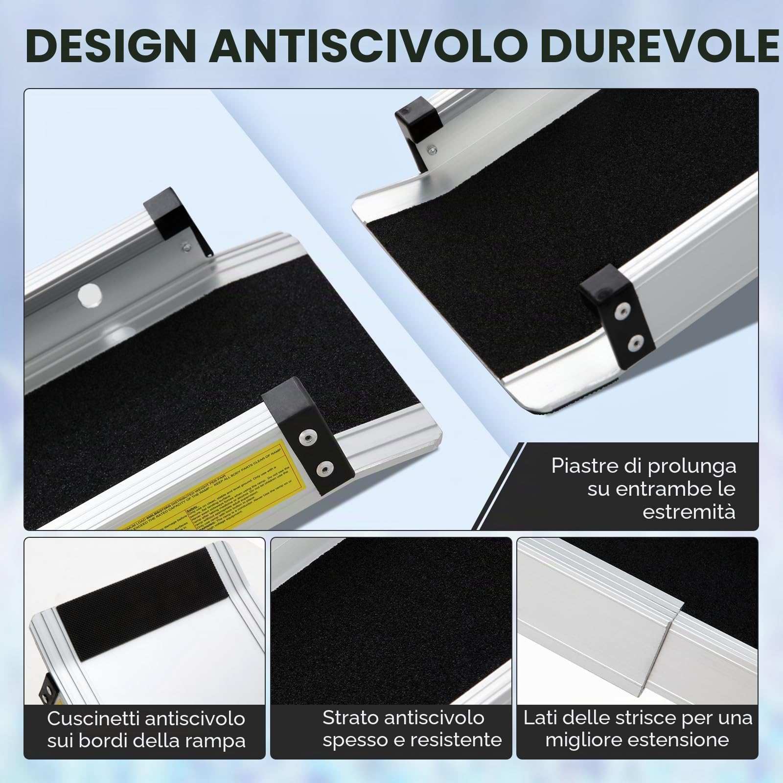 2PCS Rampa Telescopica per Sedia a Rotelle, Max 272 kg 120-213 cm Regolabile in Alluminio Antiscivolo, per Scale e Ostacoli, con Borsa in Tessuto