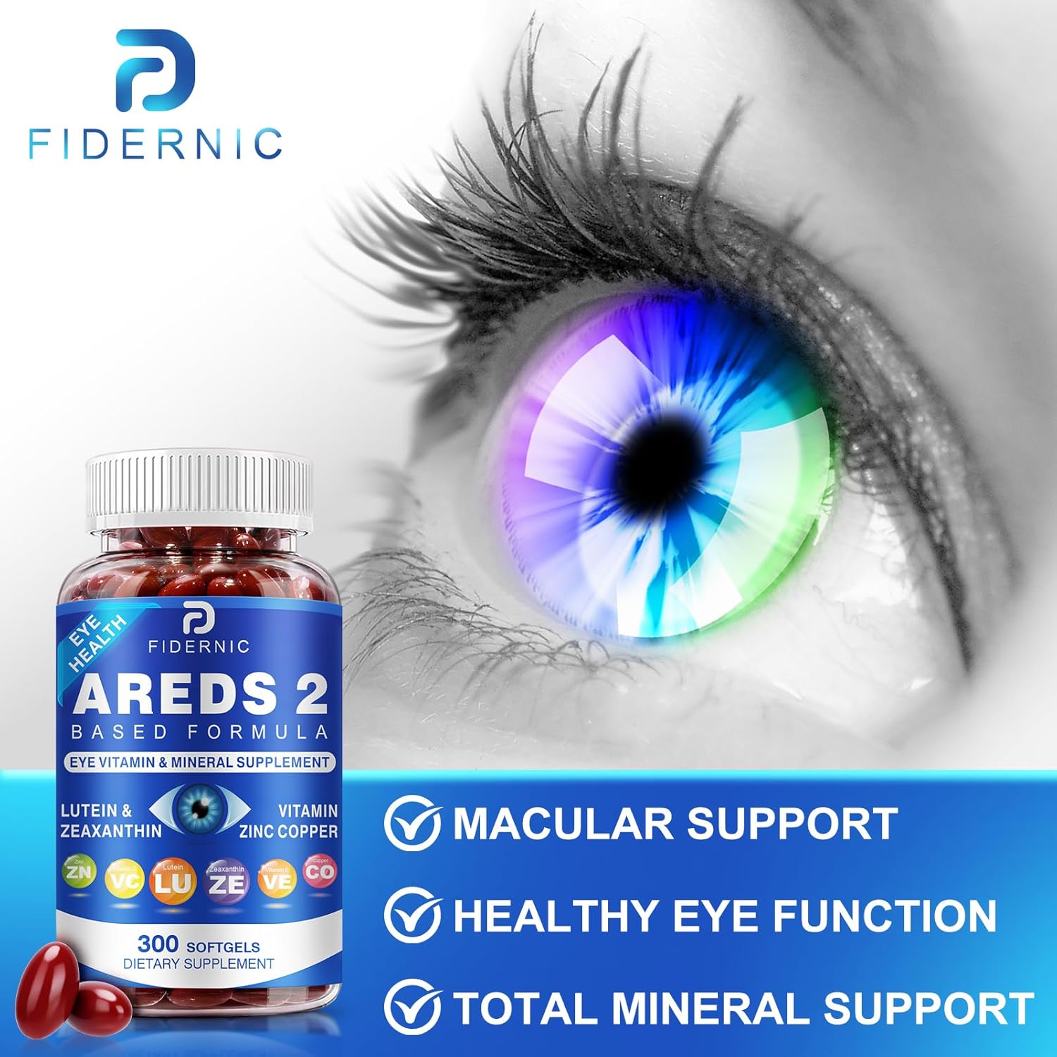AREDS 2 Eye Vitamin & Mineral Supplement — Lutein and Zeaxanthin Supplement, Vitamin C & E, Zinc & Copper for Blue Light Protection, Eye Health Support, Eyebright , Eye Doctor Trusted — 300 Softgels - Image 8