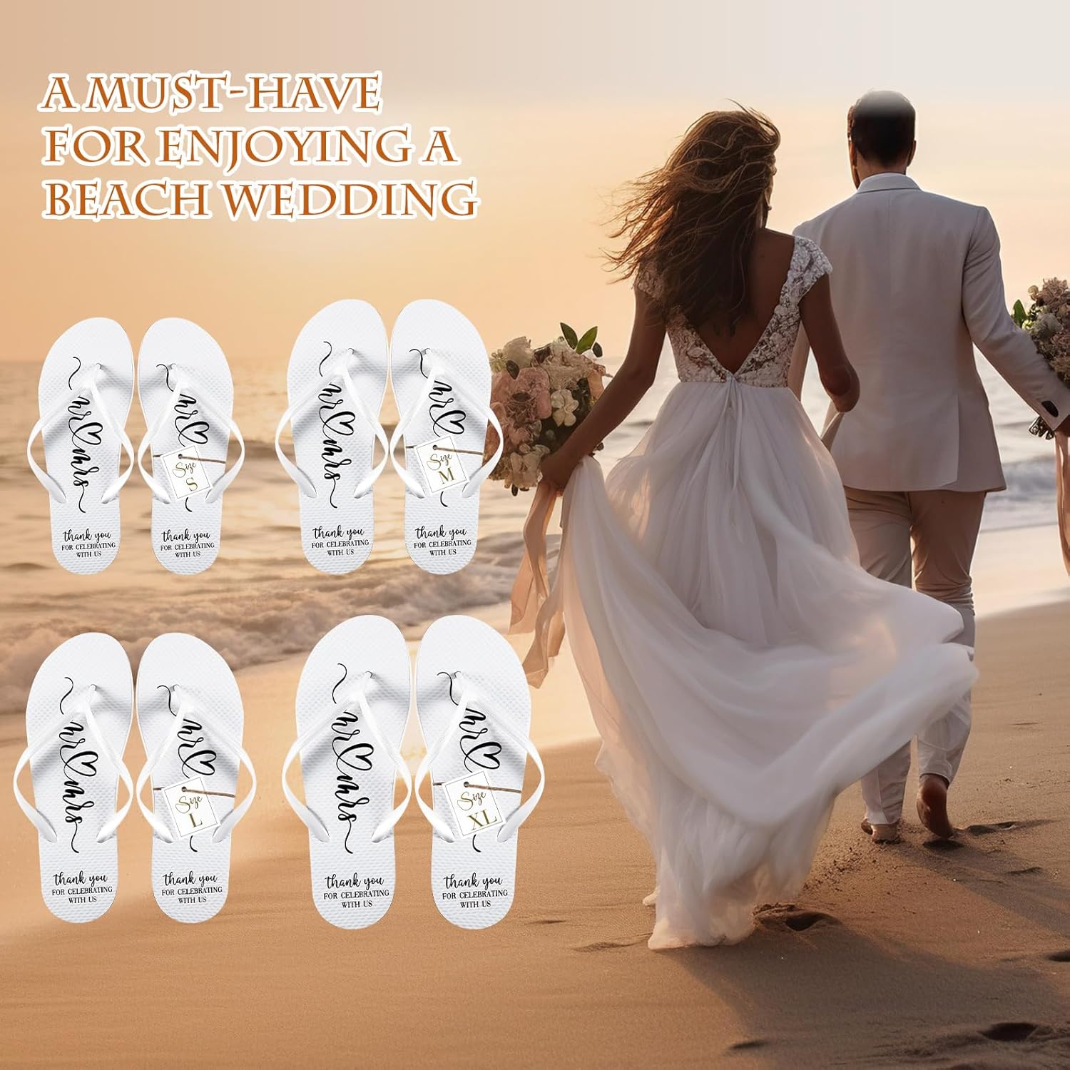 Cuffbow Bulk Flip Flops for Wedding Guest Bride Sandals Spa Slippers with Size Card Organza Bag for Pool Beach Party
