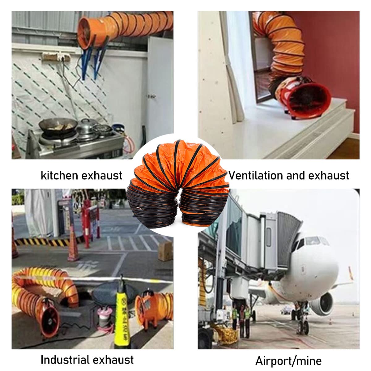 Manguera flexible de PVC para conductos de ventilación, manguera flexible de PVC para conductos de ventilación, ignífuga con cuerda ajustable y anillo en D para ventilador, extractor de aire, 10 m,