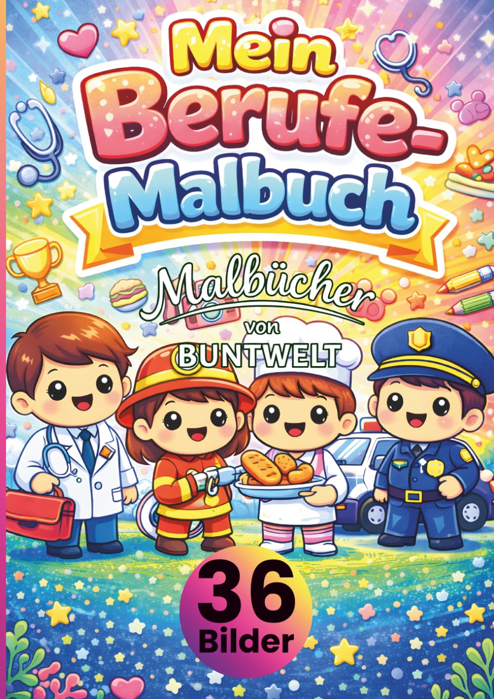 Mein Berufe Malbuch für Kinder ab 3 Jahren: Süße Beruf-Motive zum Ausmalen – Feuerwehr, Polizei, Arzt & viele weitere • große, einfache Linien • jede ... • DIN A4 Format • 36 Bilder • 72 Seiten