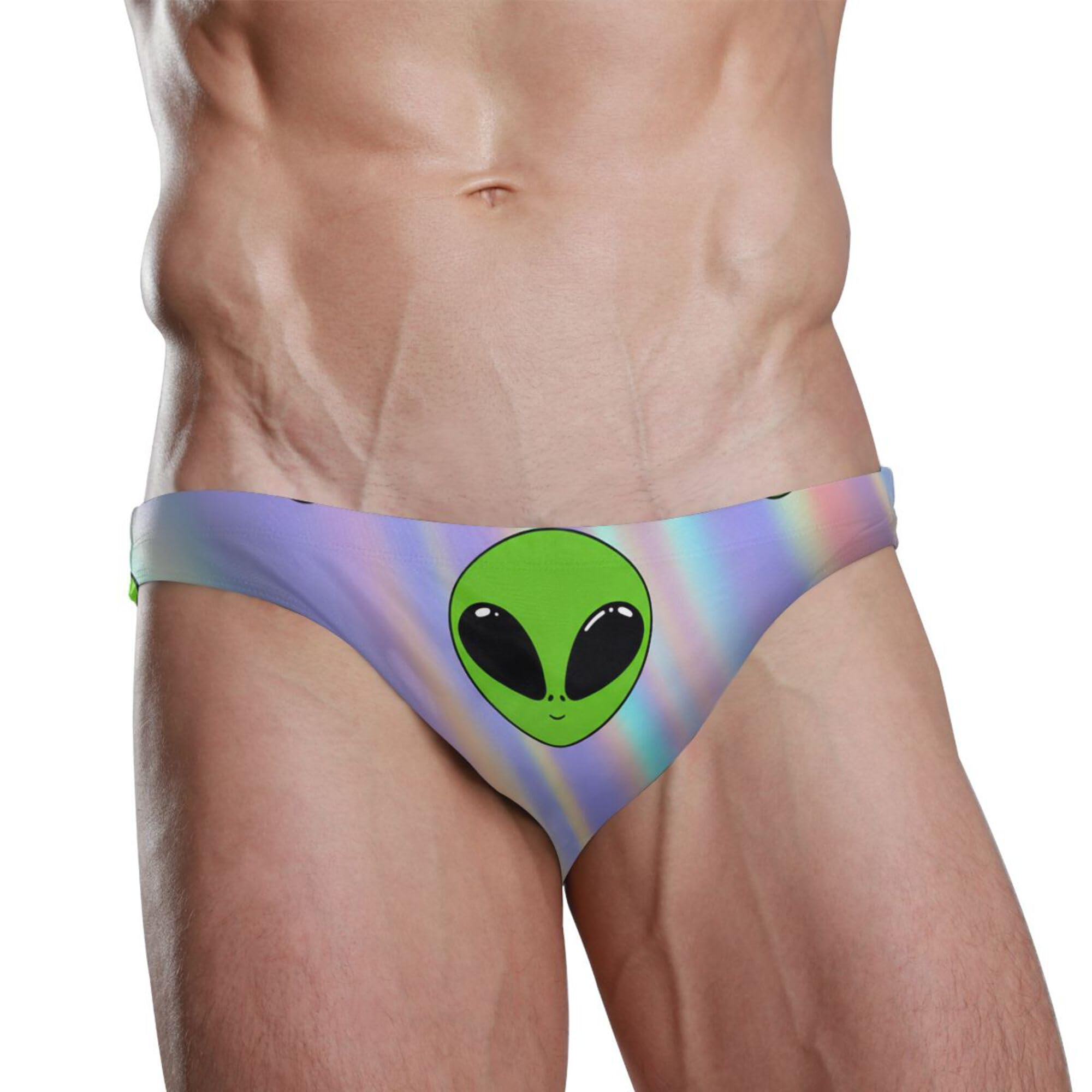 Cute Alien UFO Mens Swimwear Swim Briefs Bikini Swimsuit for Summer Beach L B0404022