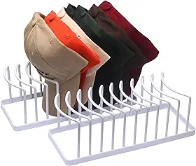 Organizador de chapéus para bonés de beisebol – 2 pacotes com suporte para 20 bonés – Suporte de chapéu de metal premium para exibição e organizador de bonés de beisebol – Suporte de chapéu