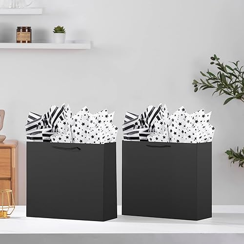 Miniatura 4 de OfficeCastle Paquete de 10 bolsas de regalo negras extra grandes, bolsas de regalo grandes con papel de seda, 16 x 6 x 12 pulgadas, bolsas de regalo