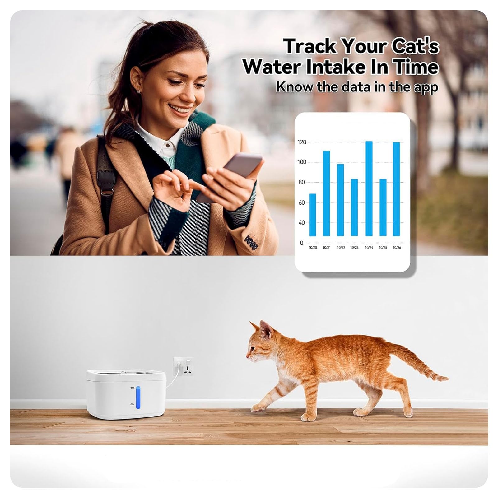 EMUKOEP Dispensador Automático de Agua para Gatos, Diseño de Flujo de Agua Doble, Bebedero para Mascotas para Gatos Inteligentes, Fuente de para de Acero Inoxidable Escena aplicable: Amantes de los en